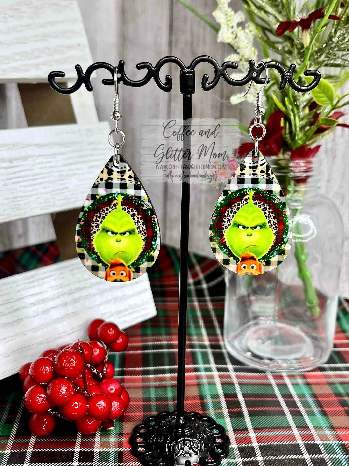 Grinch & Pup Christmas Earrings
