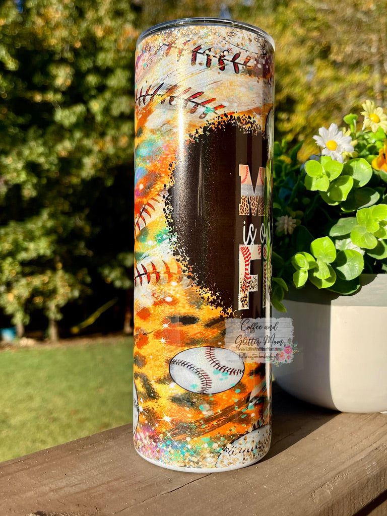 My Heart is on that Field Baseball 20oz Holographic Skinny Tumbler