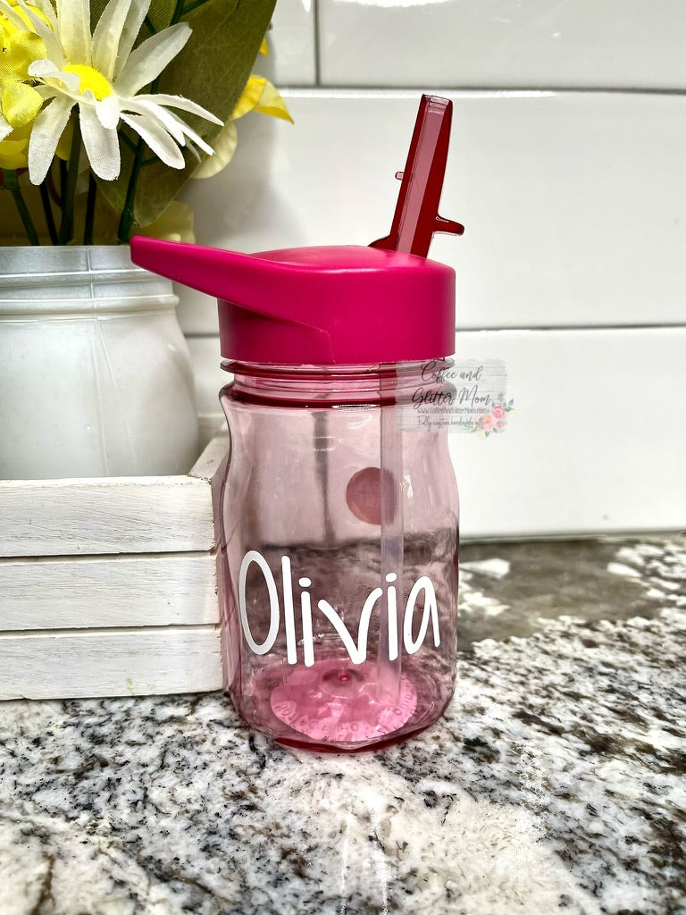 Plastic 13oz Kids Clear Water Bottle With Vinyl Name