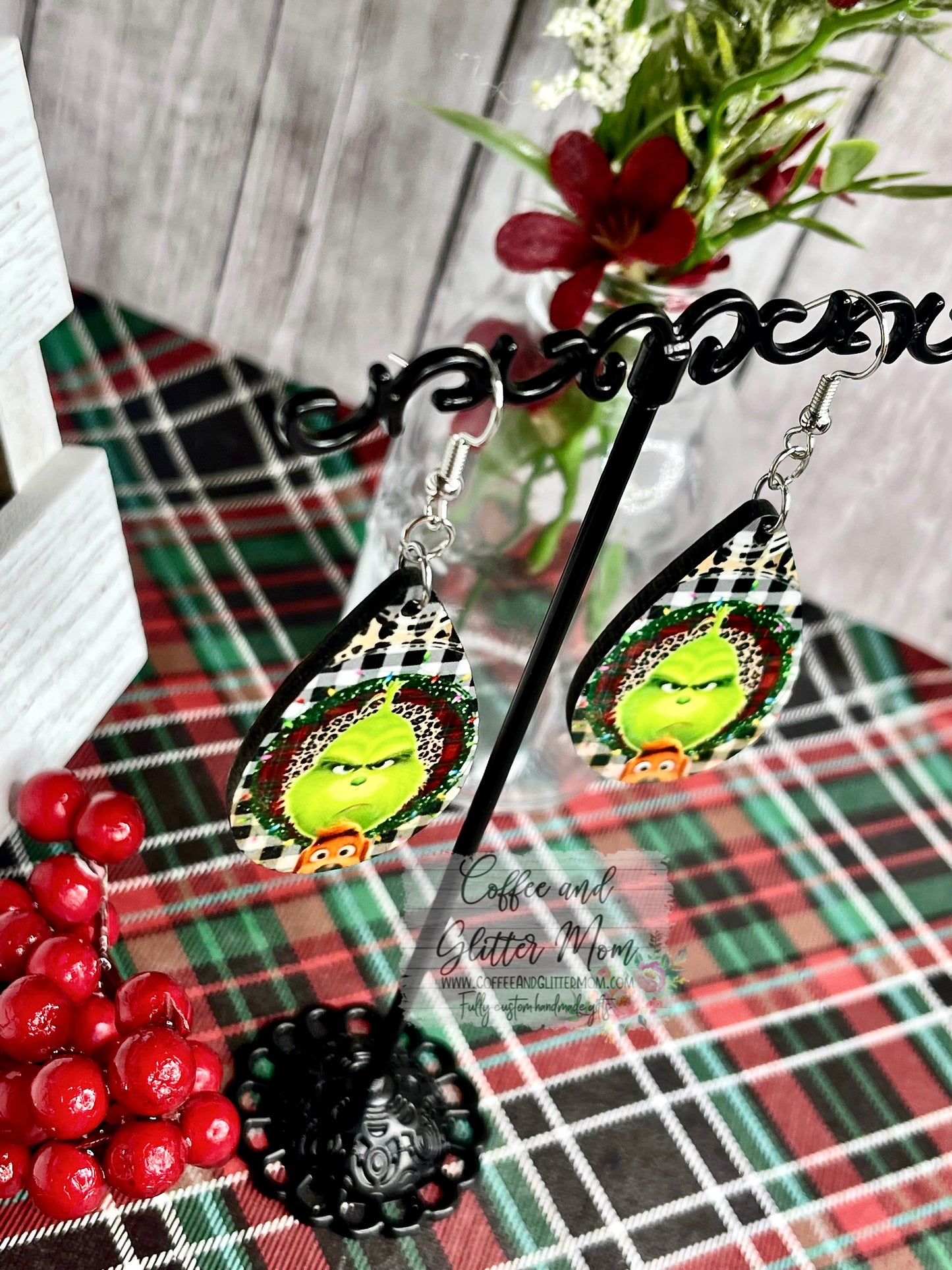 Grinch & Pup Christmas Earrings