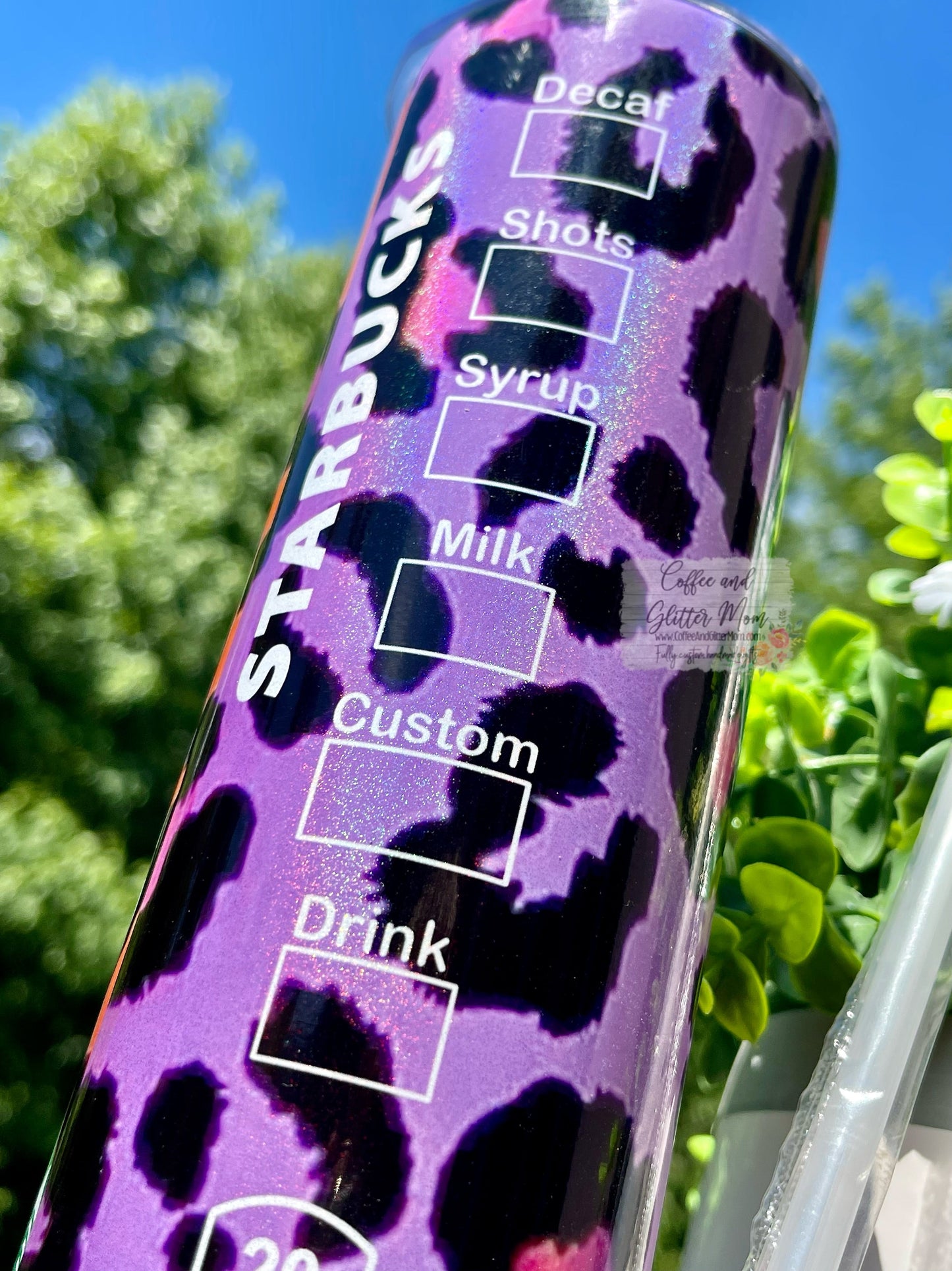Starbucks Purple and Orange Animal Print 20oz White Rainbow Skinny Tumbler