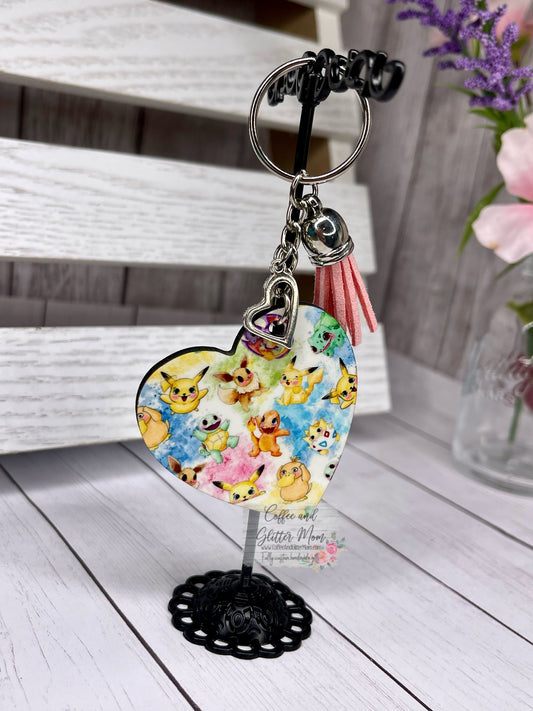 Watercolor Poke Babies Heart Keychain