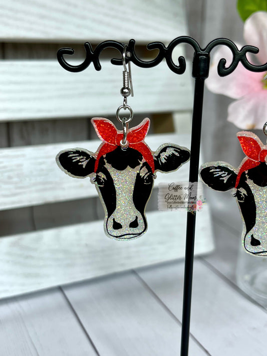Bandanna Cow Glitter Earrings