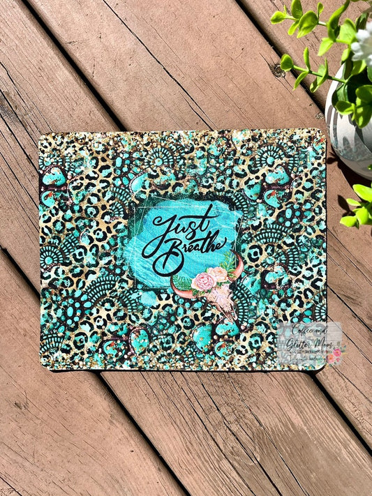 Just Breathe Turquoise Leopard Mouse Pad