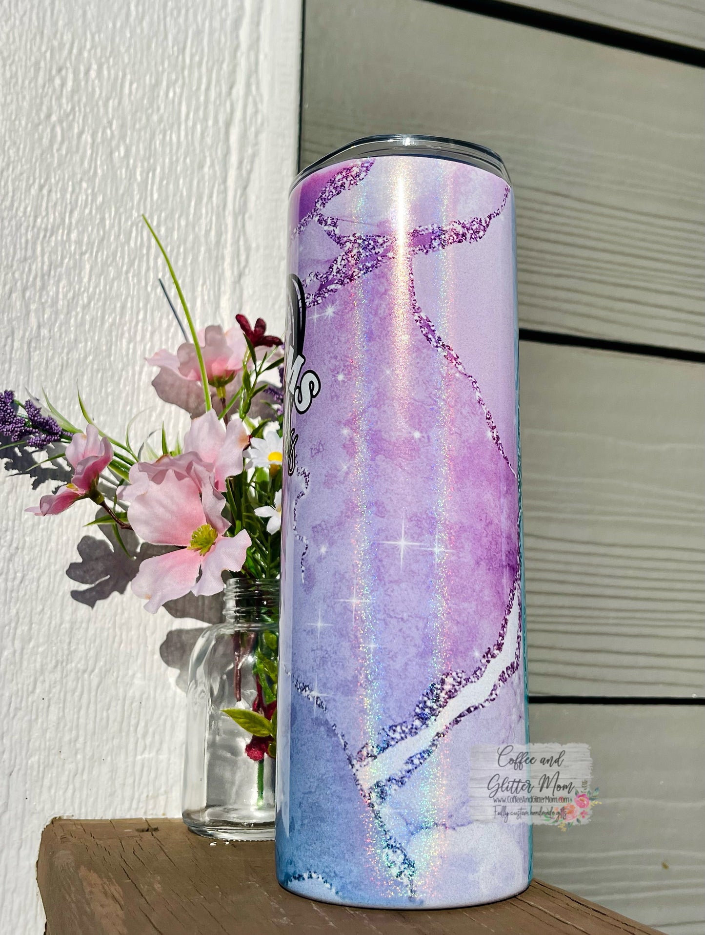 Good Moms Say Marble 20oz Holographic White Skinny Tumbler RTS