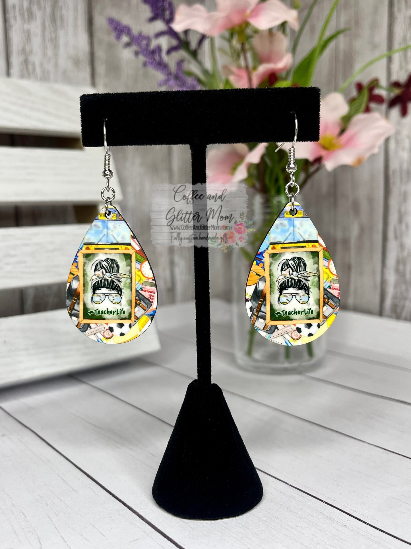 Teacher Life Blackboard Teardrop Earrings