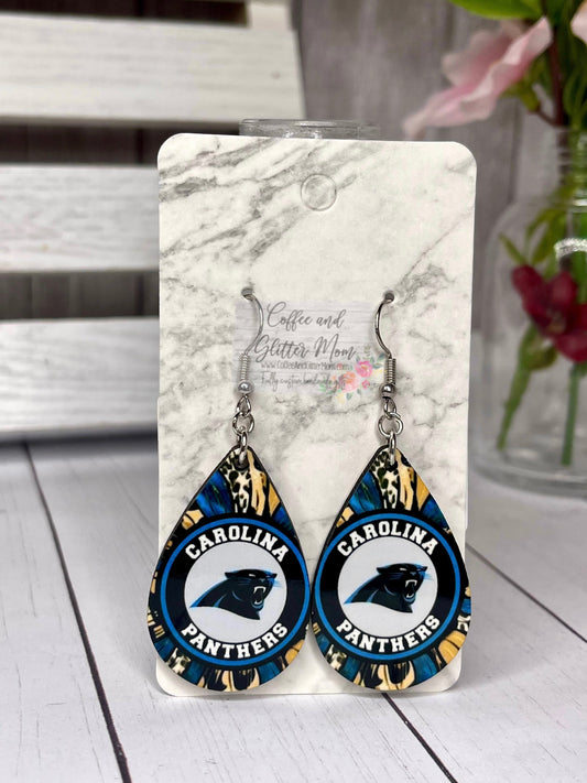 Panthers Football Flower Teardrop Earrings