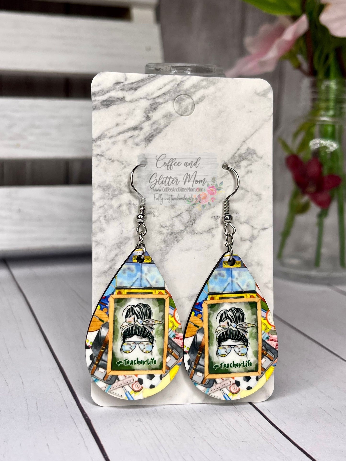 Teacher Life Blackboard Teardrop Earrings