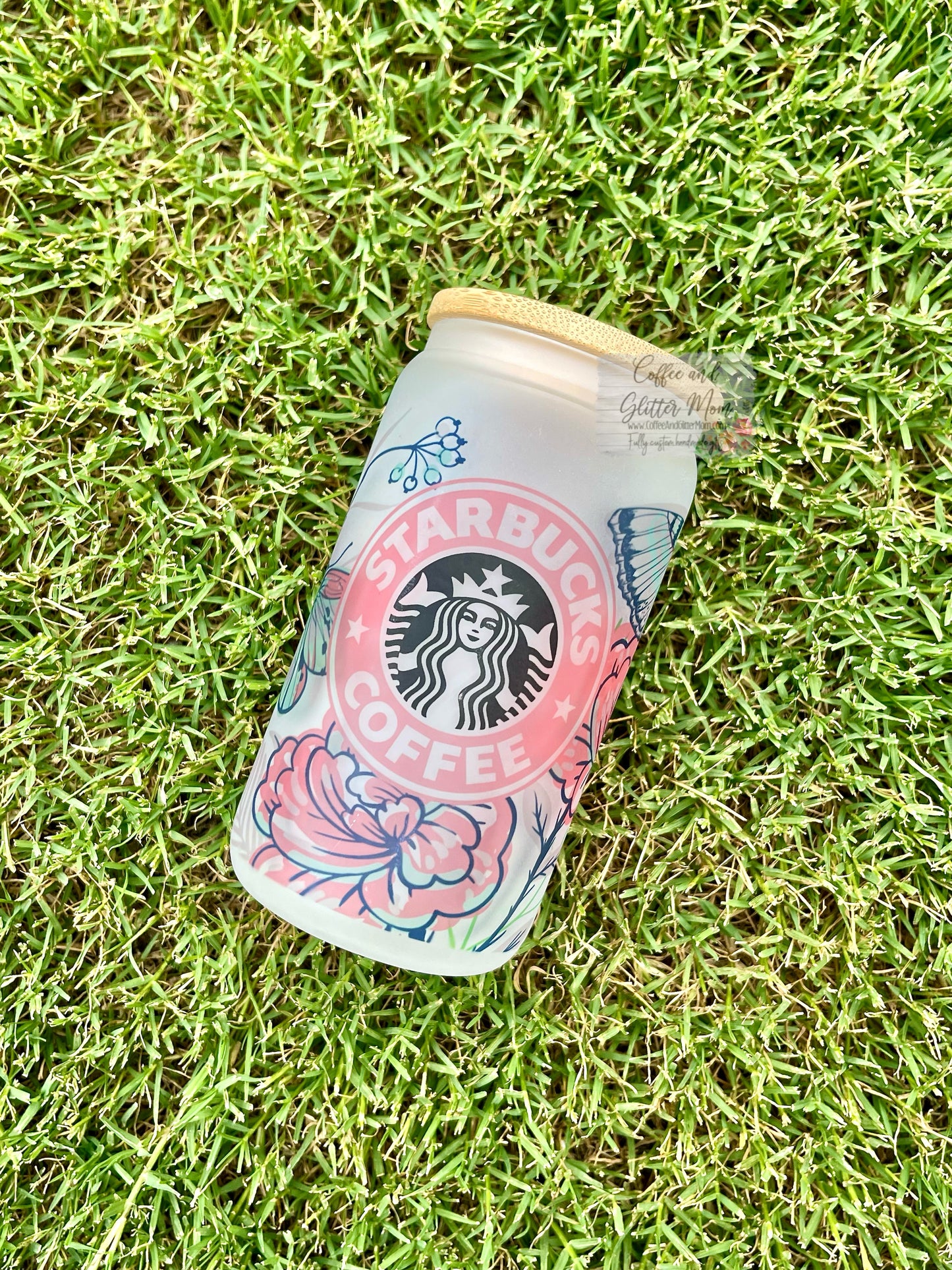 Pink Butterfly Starbucks 12oz Glass Can