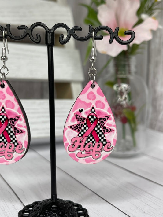 Pink Ribbon Hope Animal Print Earrings