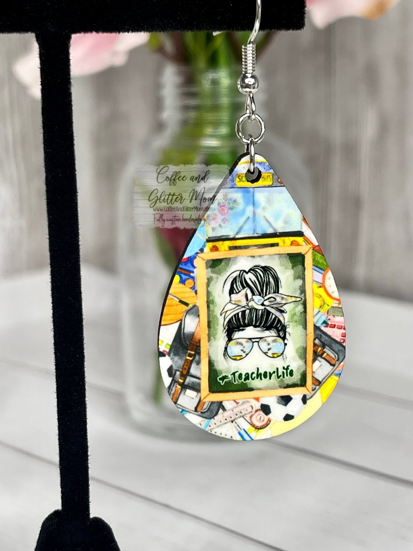 Teacher Life Blackboard Teardrop Earrings