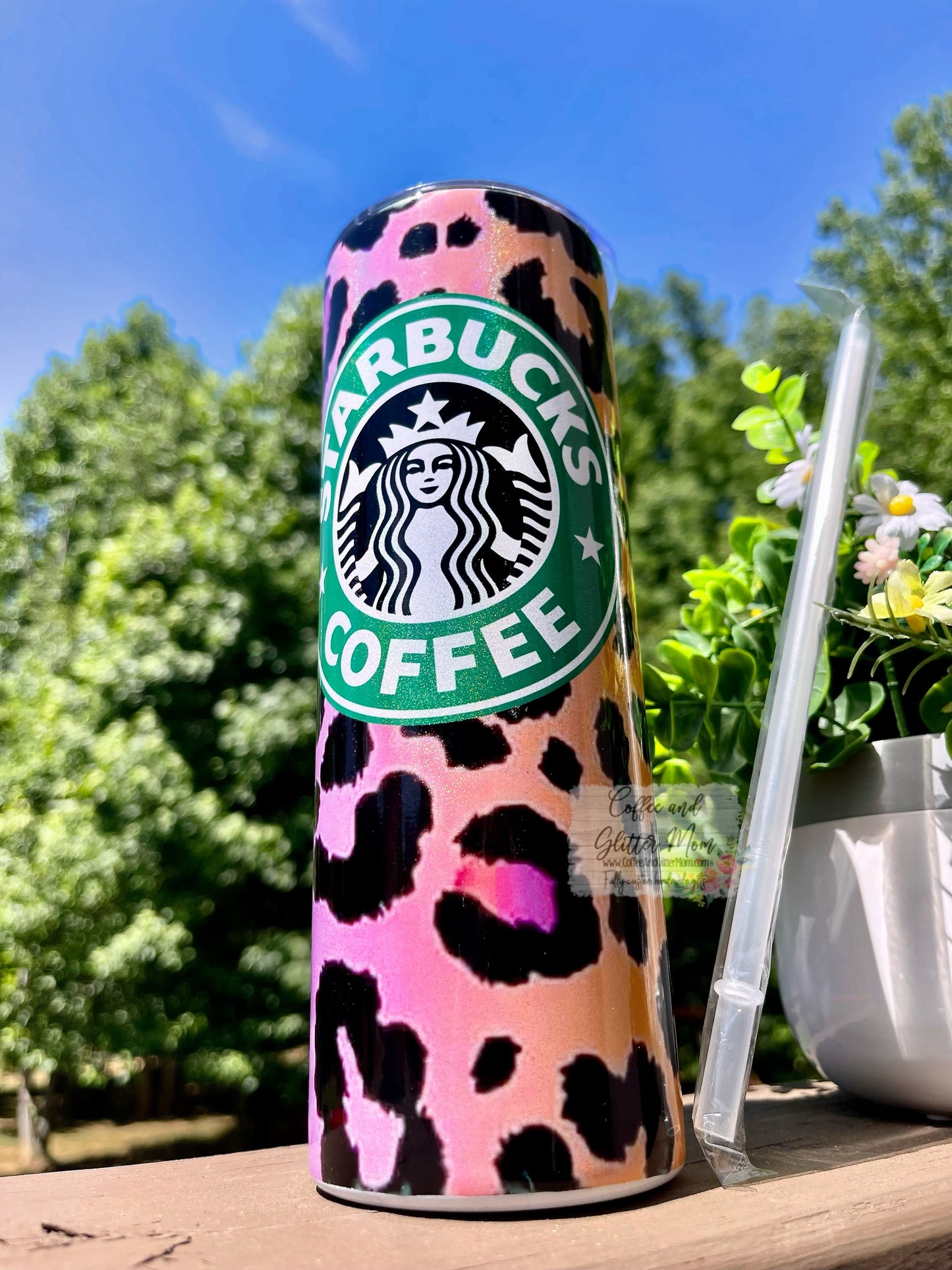 Starbucks Purple and Orange Animal Print 20oz White Rainbow Skinny Tumbler