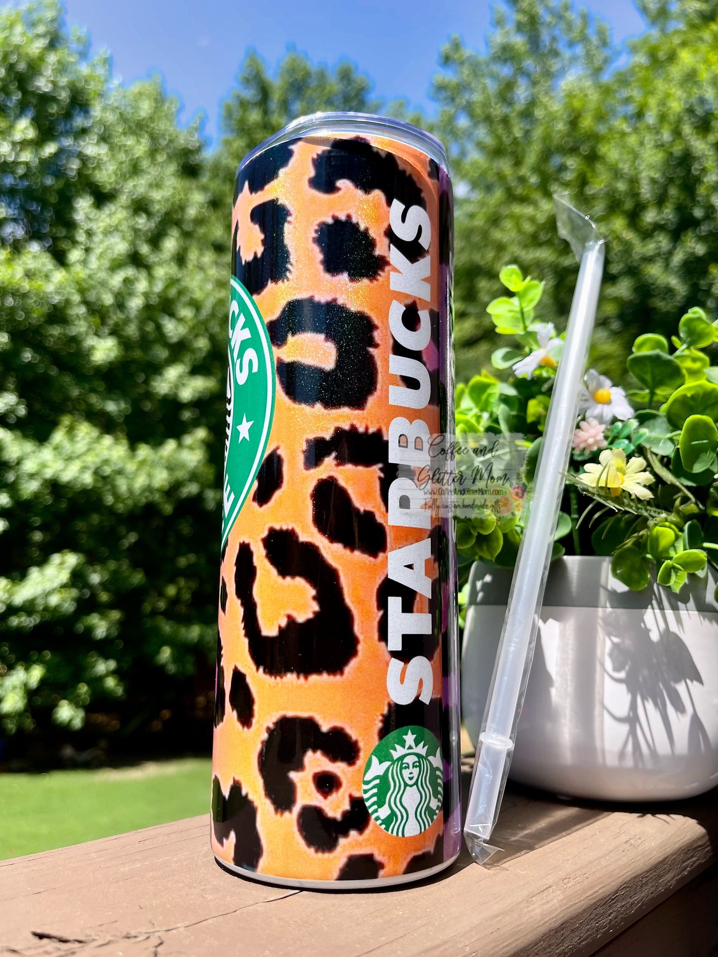 Starbucks Purple and Orange Animal Print 20oz White Rainbow Skinny Tumbler
