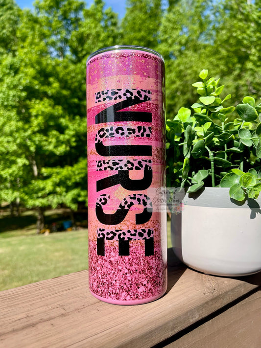 Nurse Animal Print 20oz Pink Rainbow Skinny Tumbler