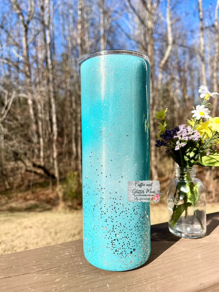 Teal and White with Silver Chunky 20oz Skinny Tumbler