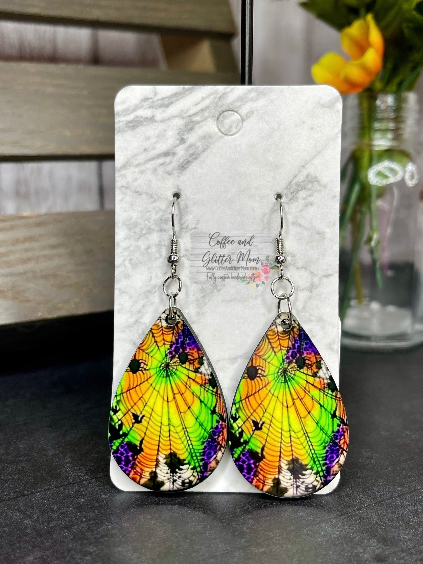 Neon Cobweb Halloween Earrings