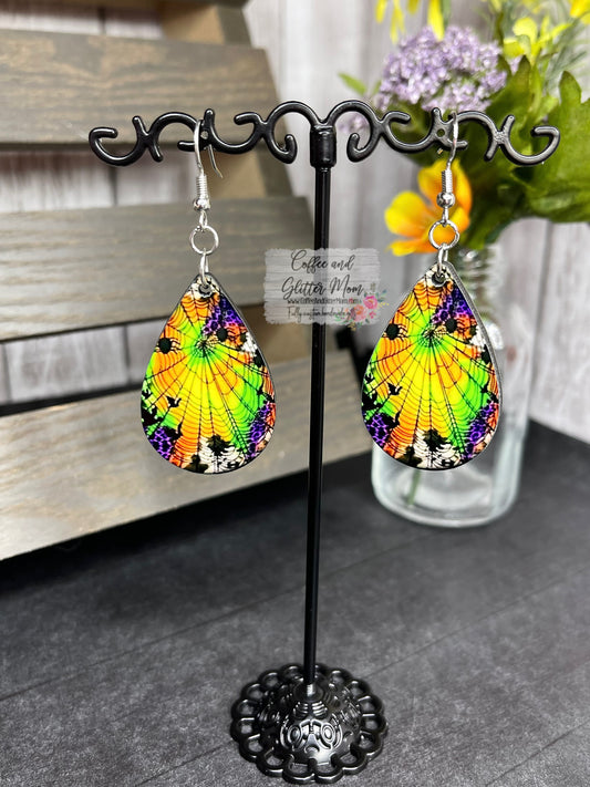 Neon Cobweb Halloween Earrings