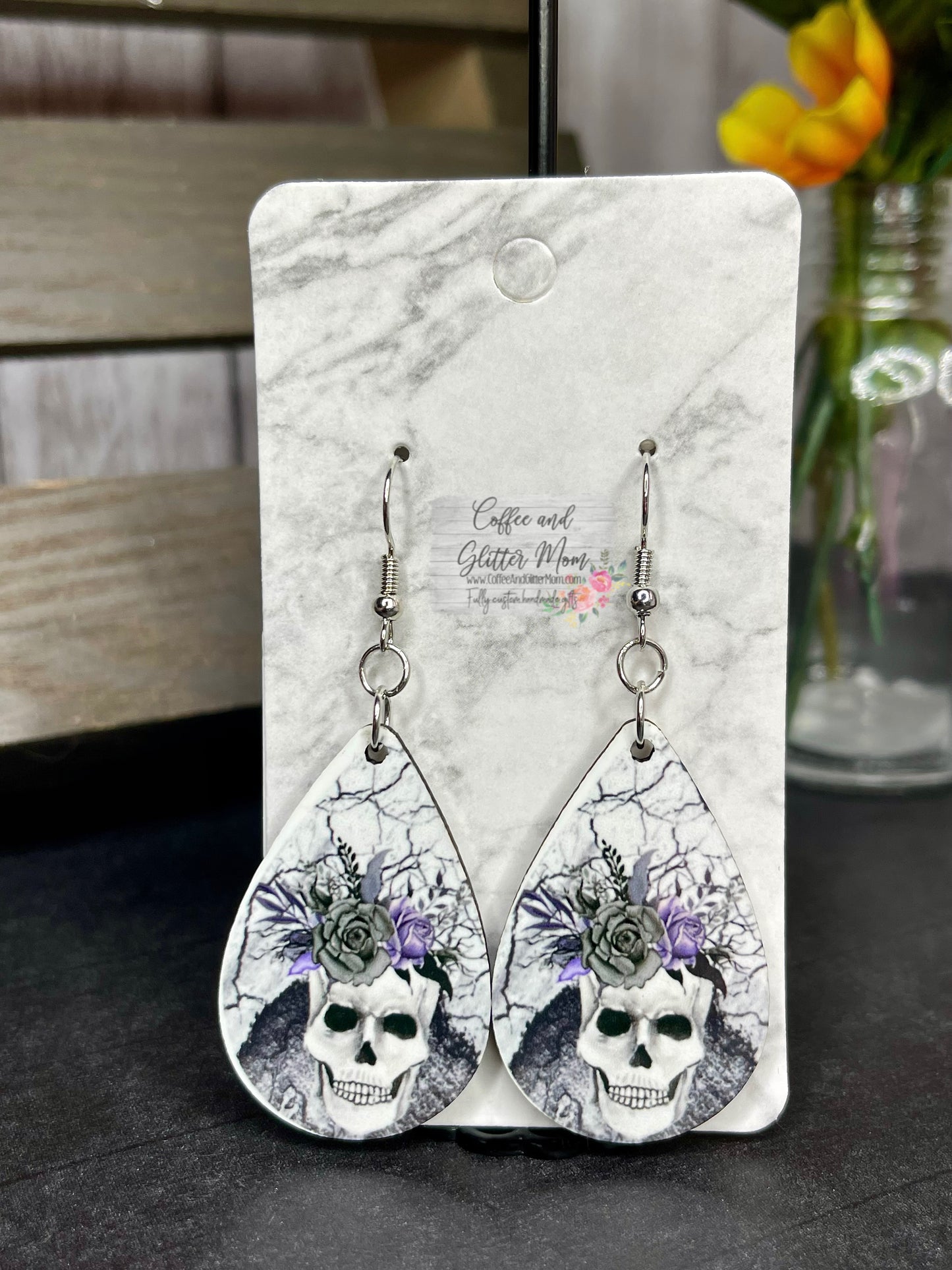 Lavender Rose Skull Earrings