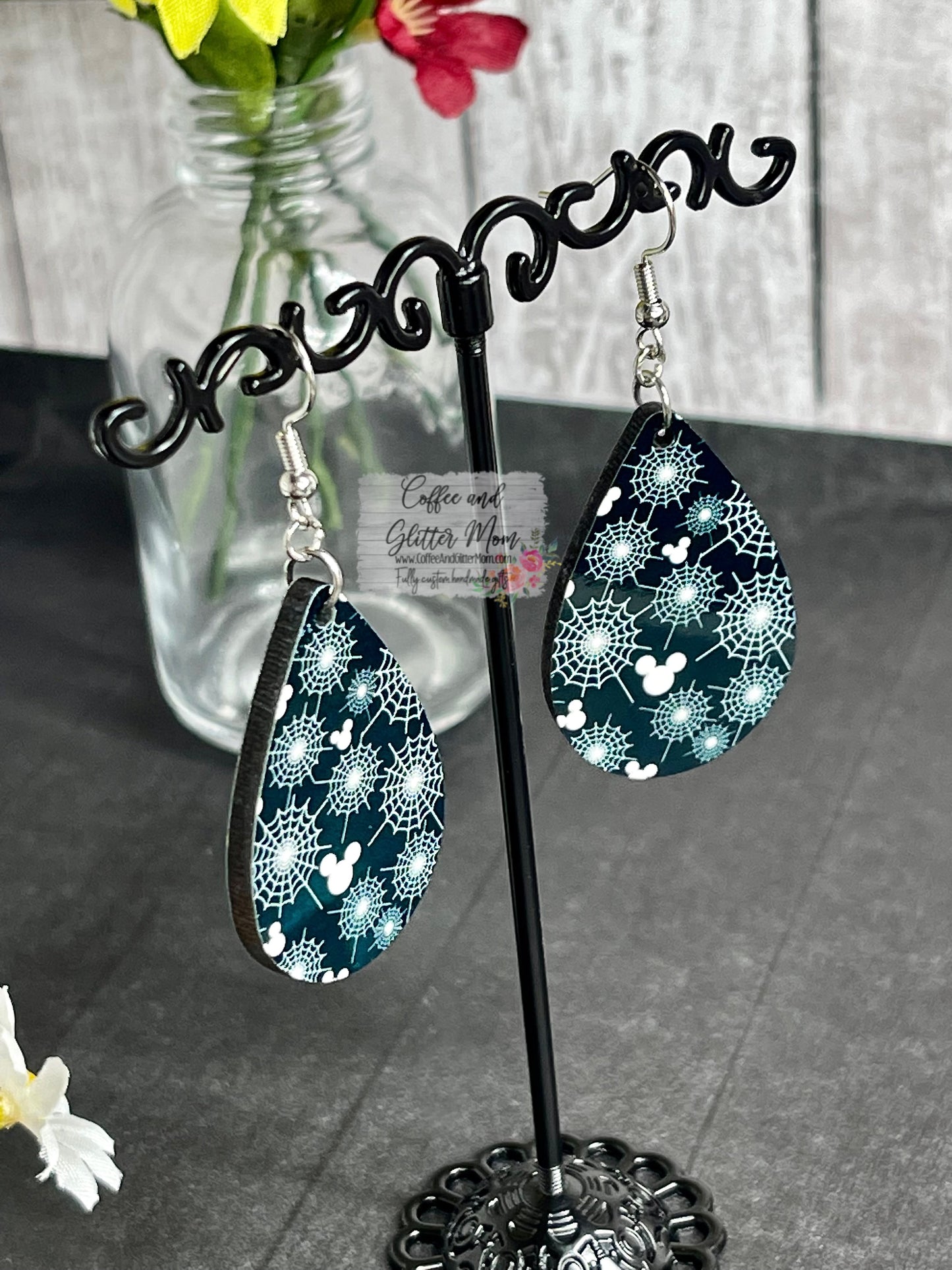 Cobweb Mouse Halloween Teardrop Earrings