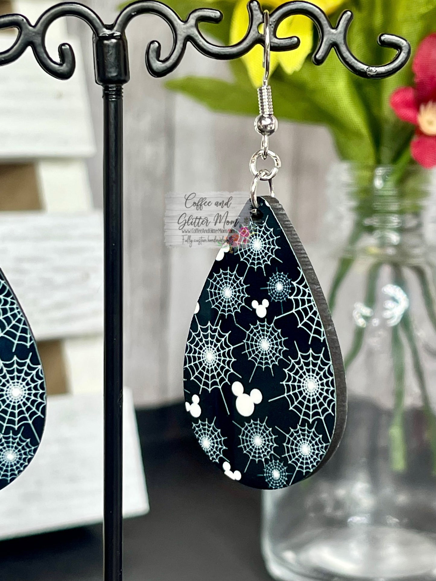 Cobweb Mouse Halloween Teardrop Earrings