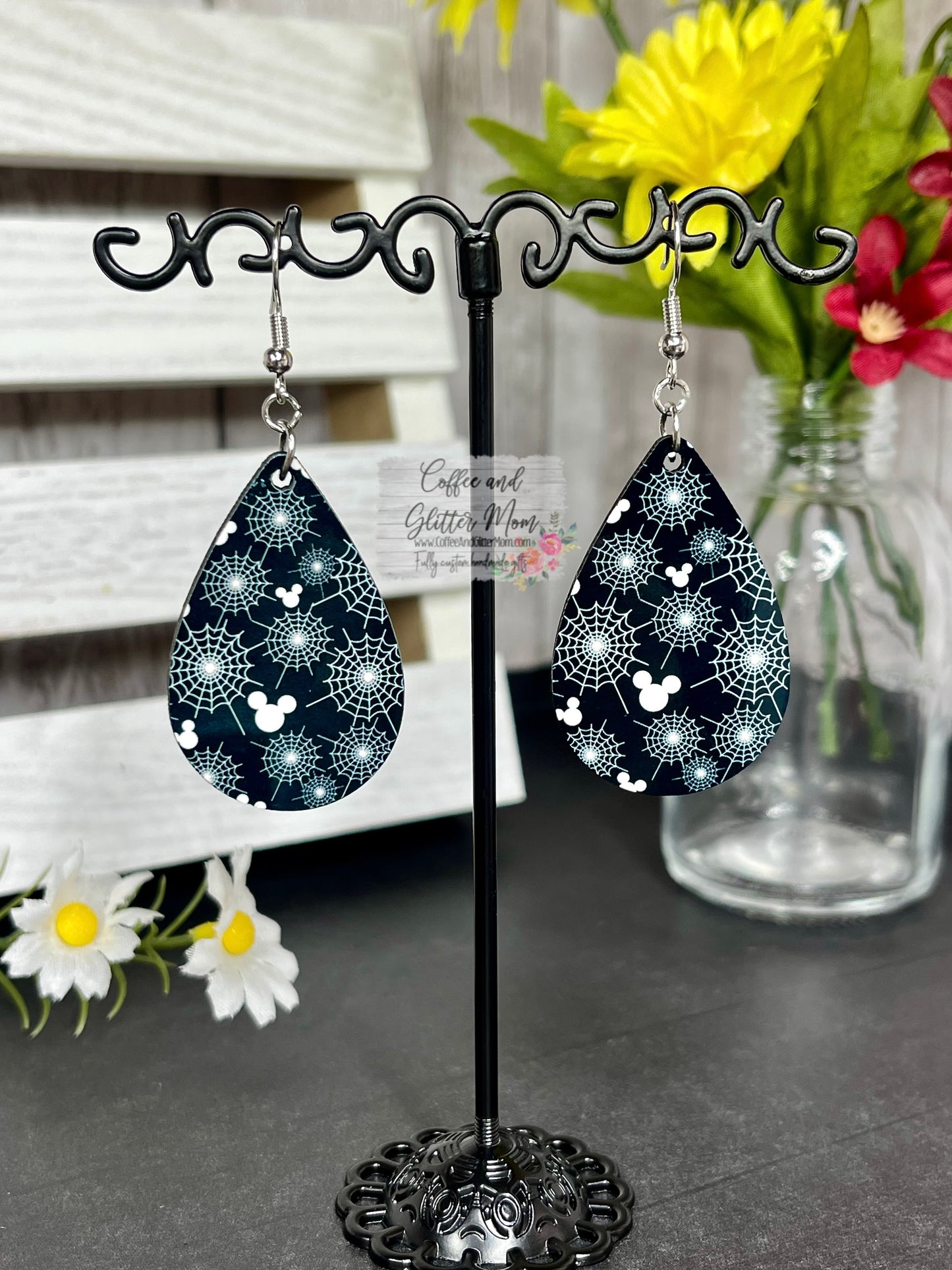 Cobweb Mouse Halloween Teardrop Earrings