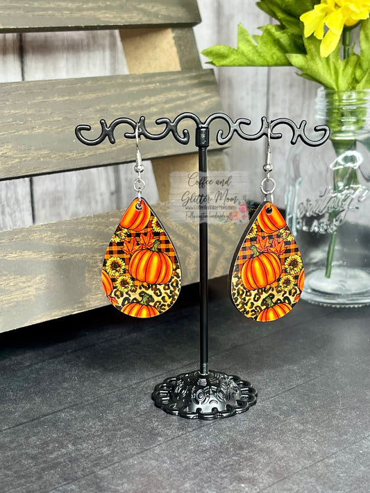 Leopard Sunflower & Pumpkin Earrings