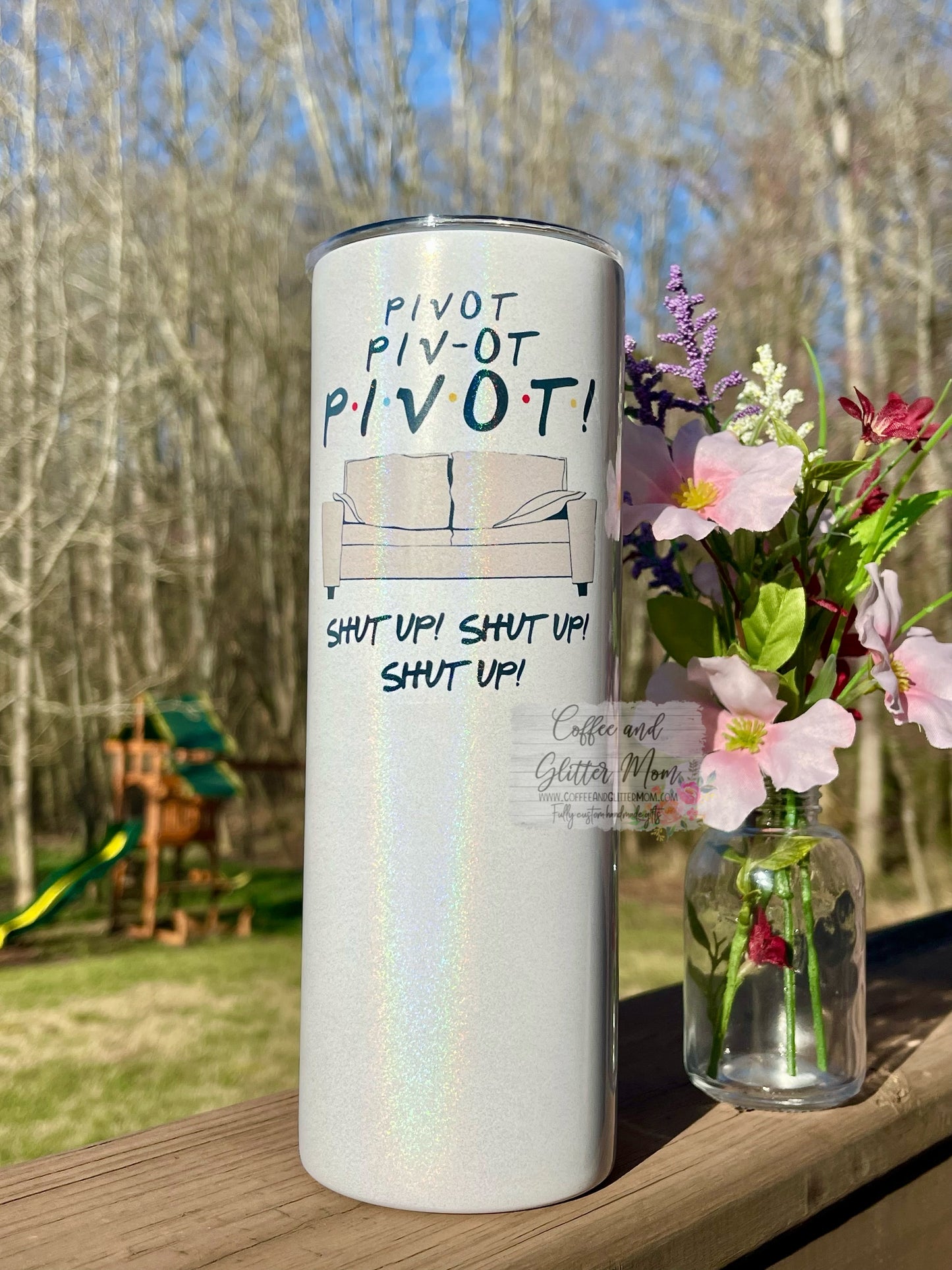PIVIOT! Friends 20oz White Rainbow Skinny Tumbler
