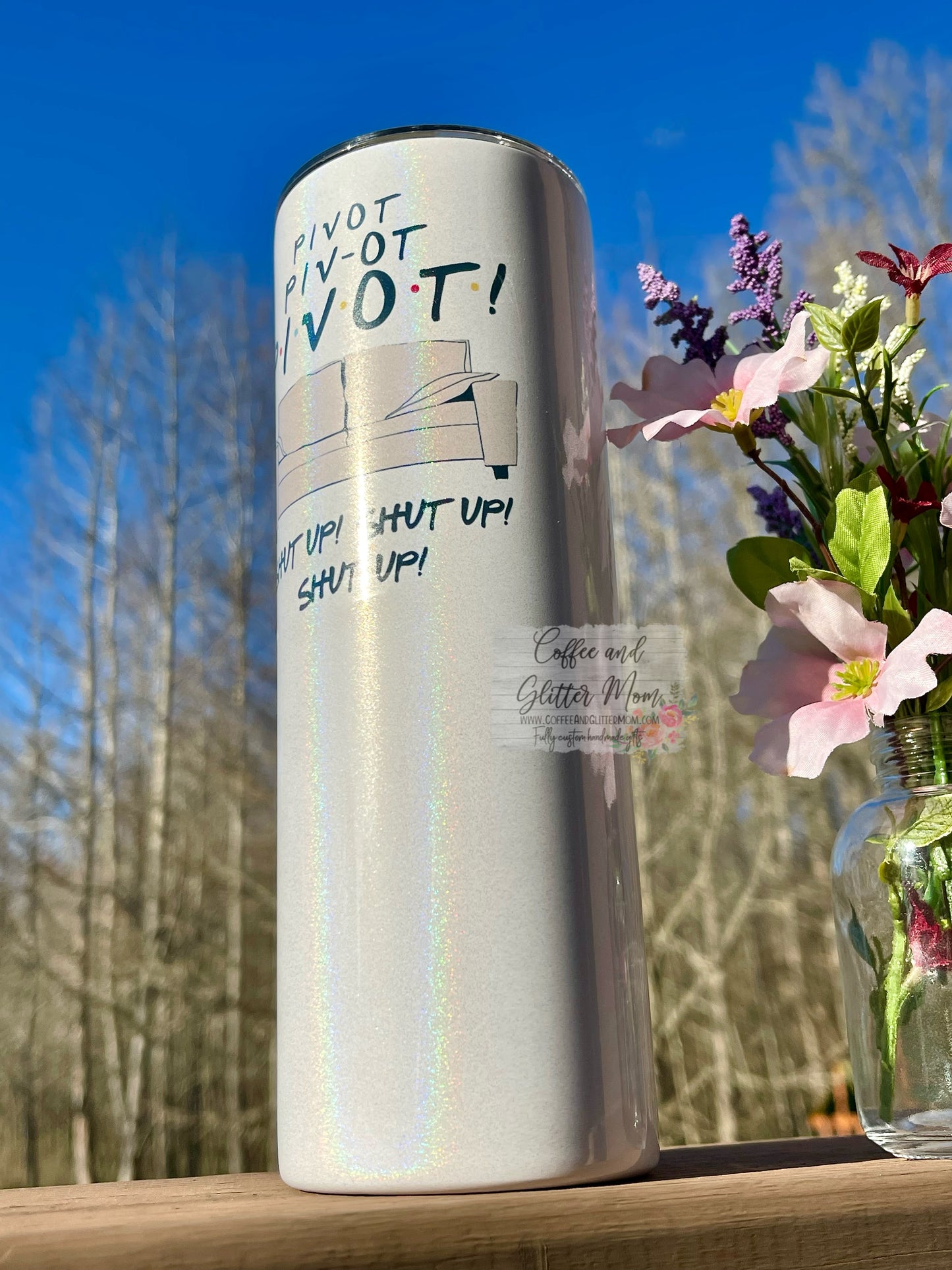 PIVIOT! Friends 20oz White Rainbow Skinny Tumbler