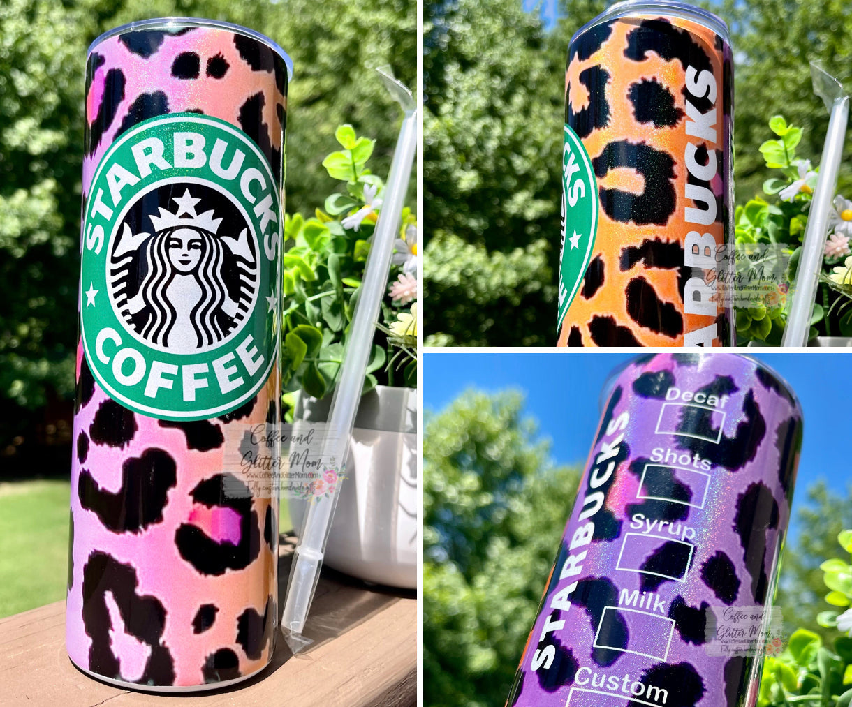 Starbucks Purple and Orange Animal Print 20oz White Rainbow Skinny Tumbler