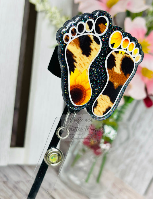 Leopard and Sunflower Feet Designer Badge Reel