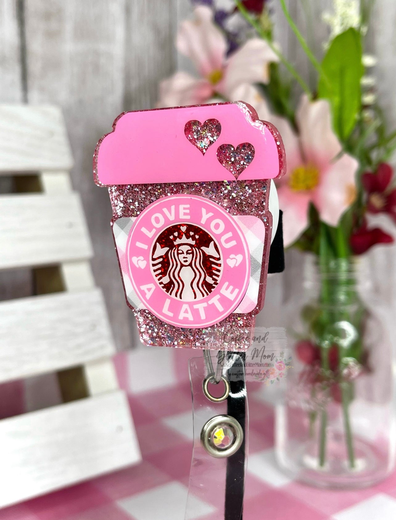 Love You A Latte Coffee Valentine's Designer Badge Reel