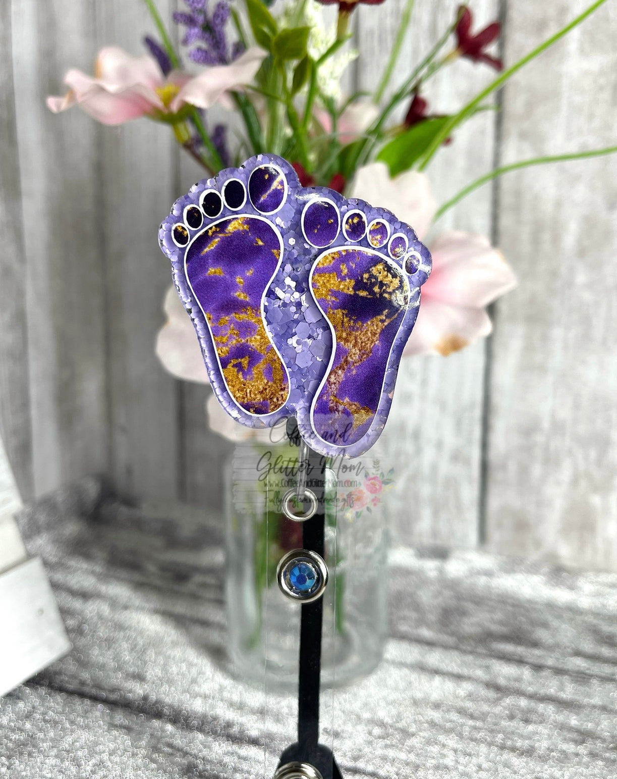 Purple and Gold Marble Feet Badge Reel