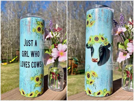 Just A Girl Who Loves Cows 20oz Mint Rainbow Skinny Tumbler