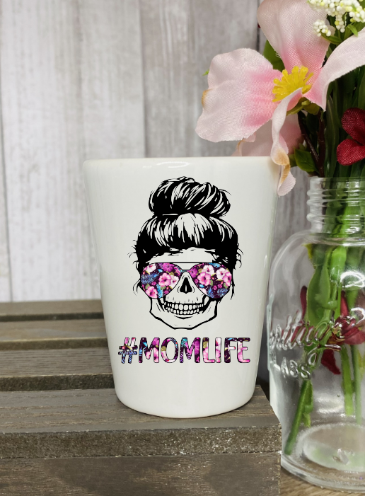 Floral #MomLife Skull Ceramic Shot Glass