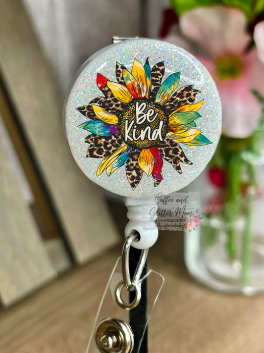 Be Kind Animal Sunflower Badge Reel