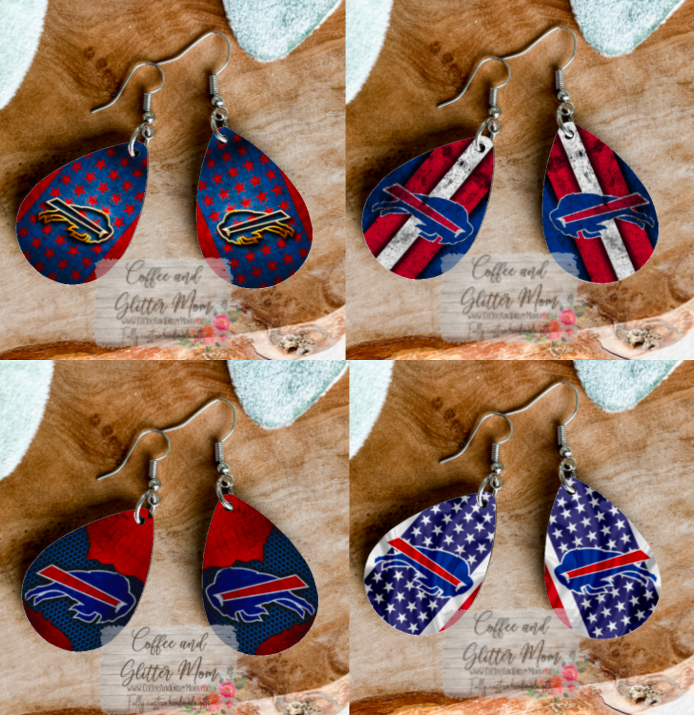 Buffalo Red & Blue Football Earrings Teardrop Earrings