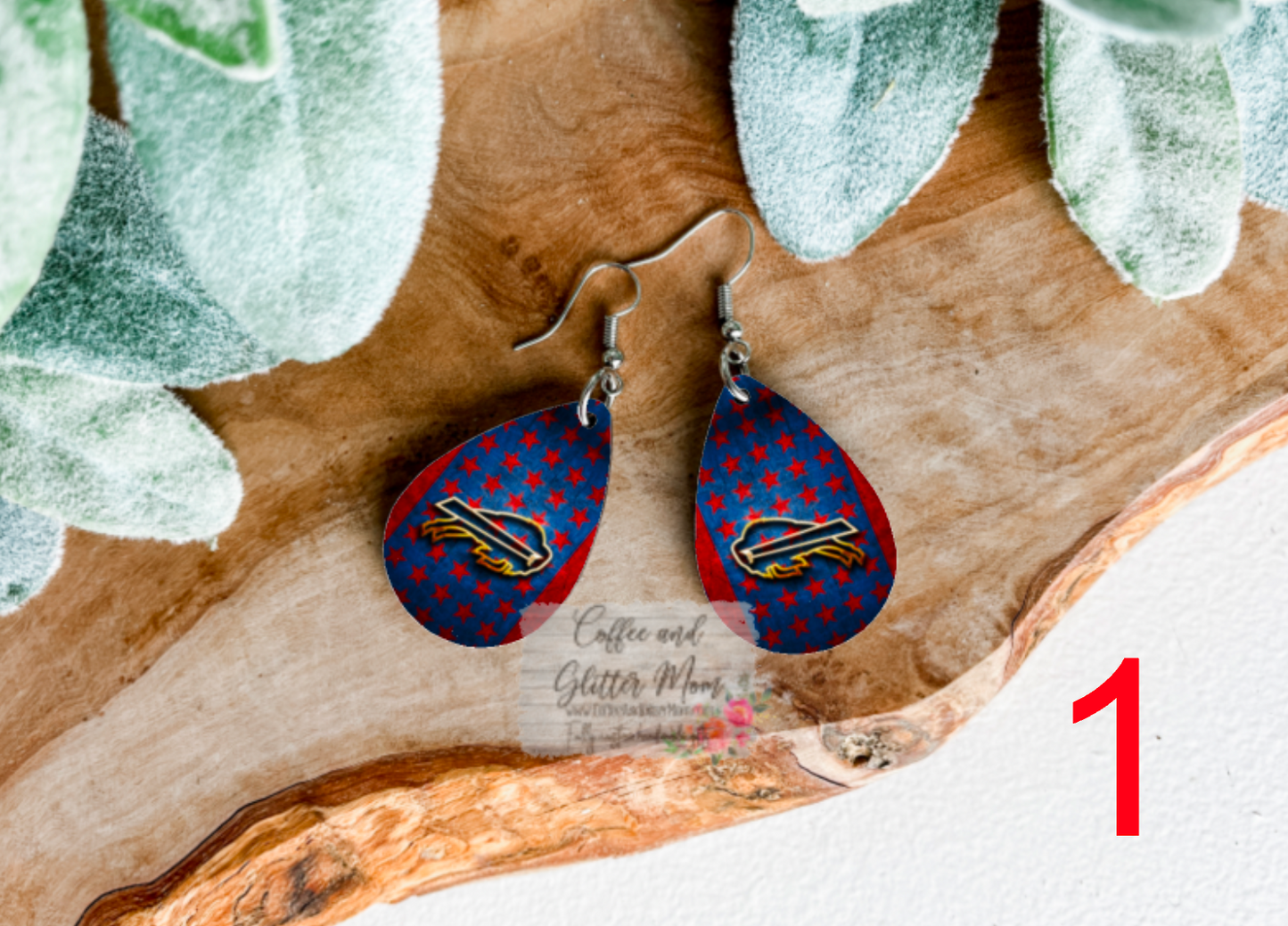 Buffalo Red & Blue Football Earrings Teardrop Earrings