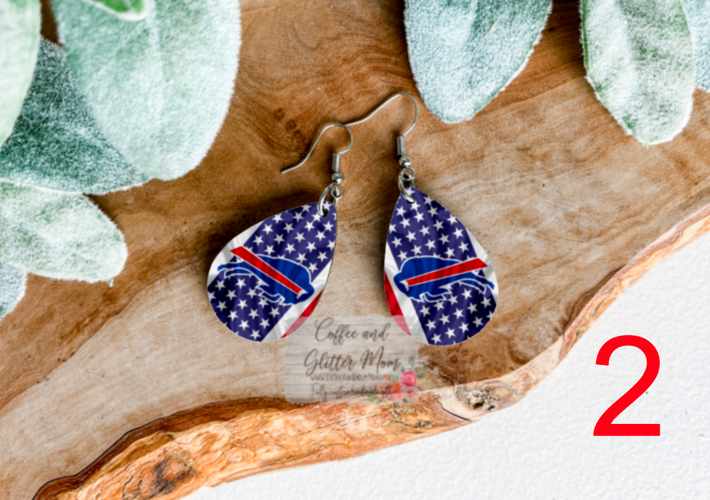 Buffalo Red & Blue Football Earrings Teardrop Earrings