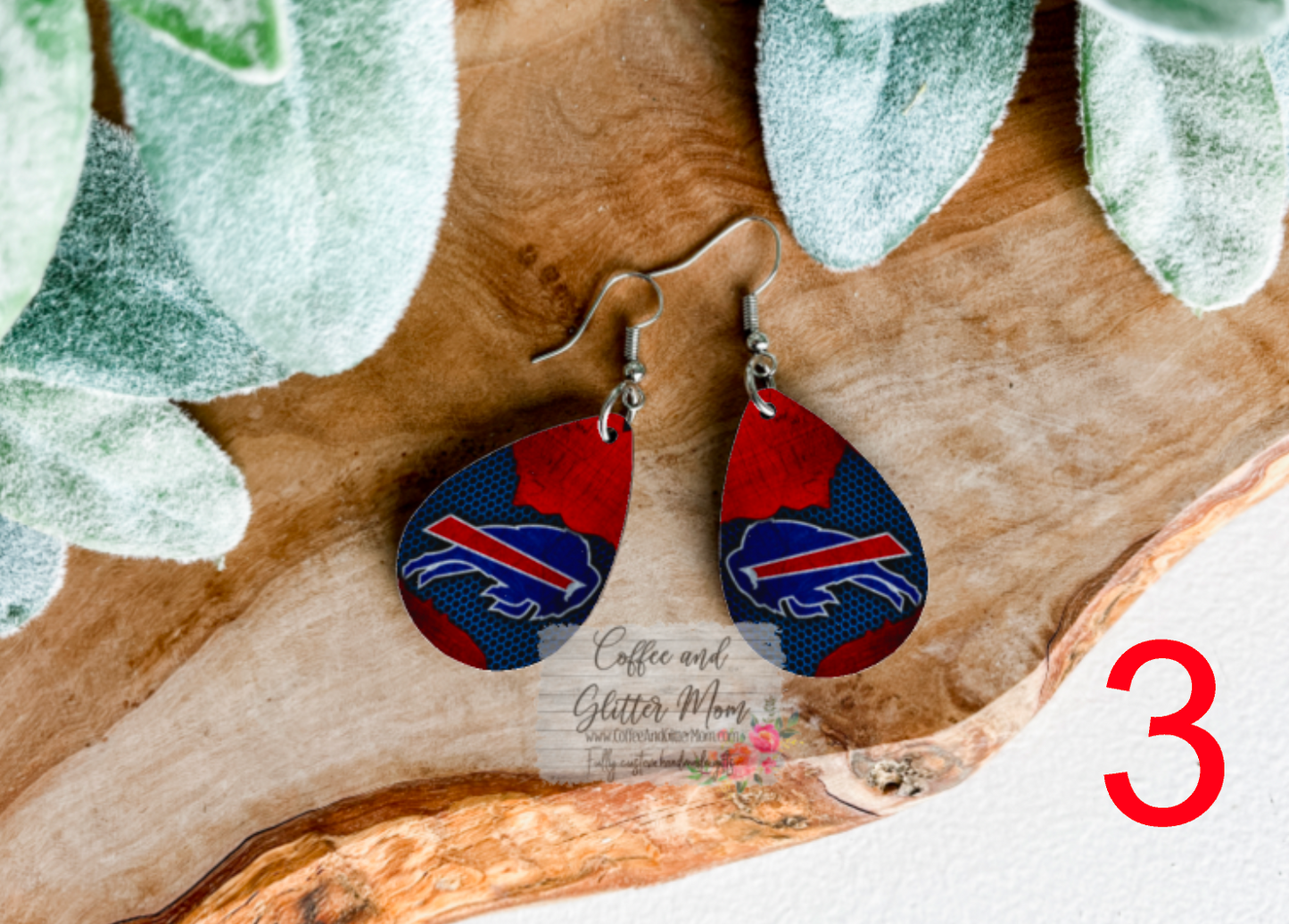 Buffalo Red & Blue Football Earrings Teardrop Earrings