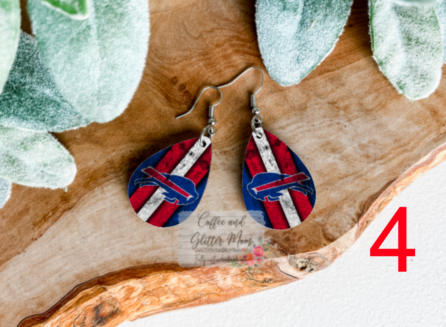 Buffalo Red & Blue Football Earrings Teardrop Earrings