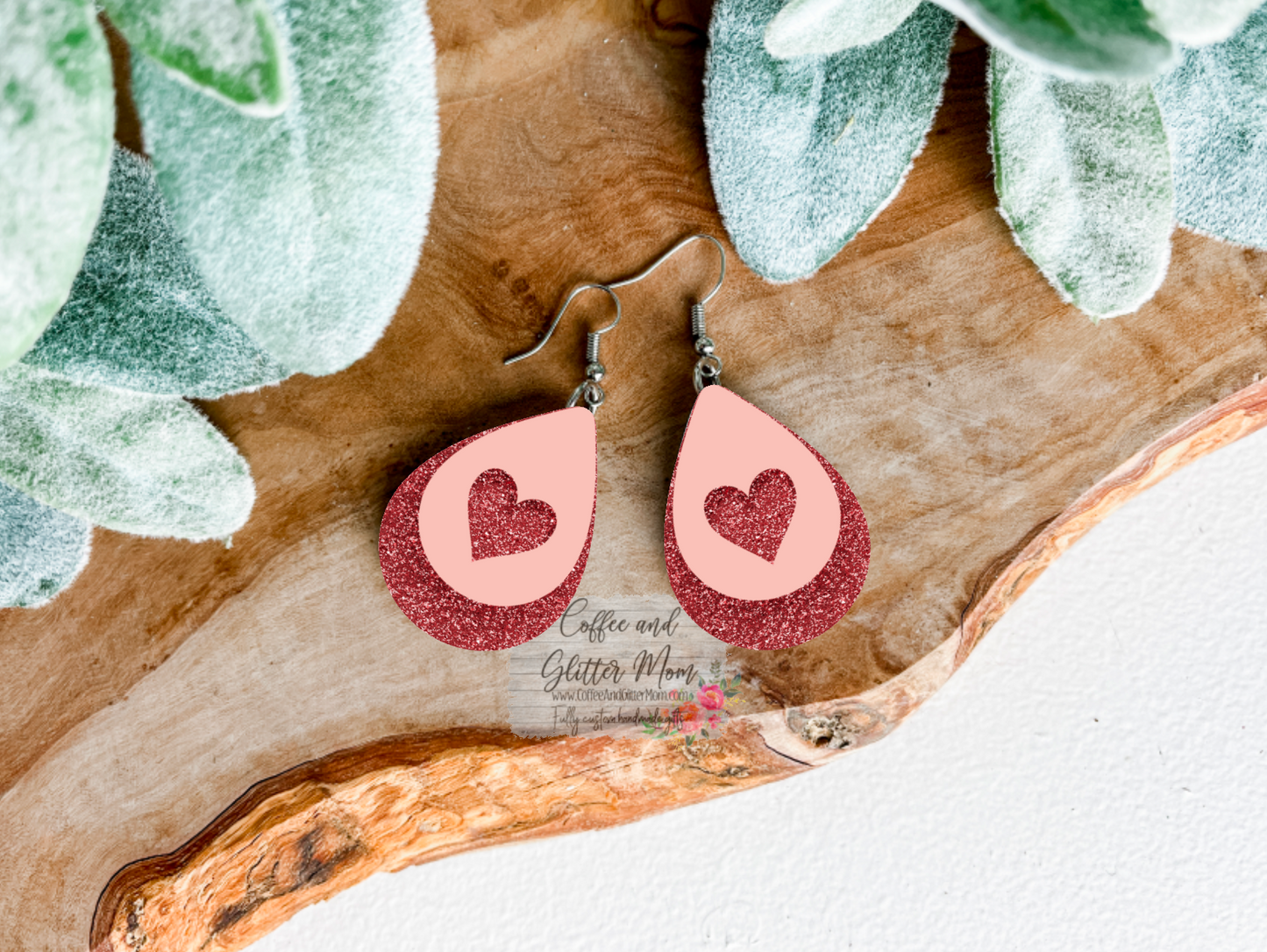 Rose Pink Valentine Hearts Teardrop Earrings