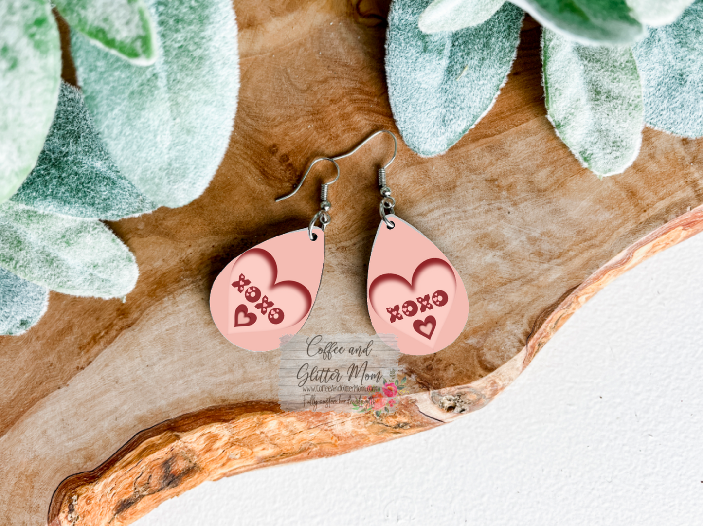 Rose Pink Valentine Hearts Teardrop Earrings