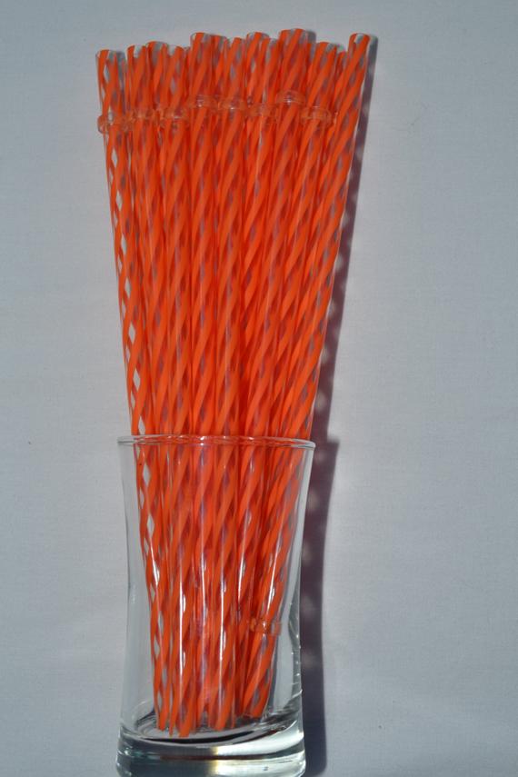 9" Orange Clear Swirly Reusable Straw