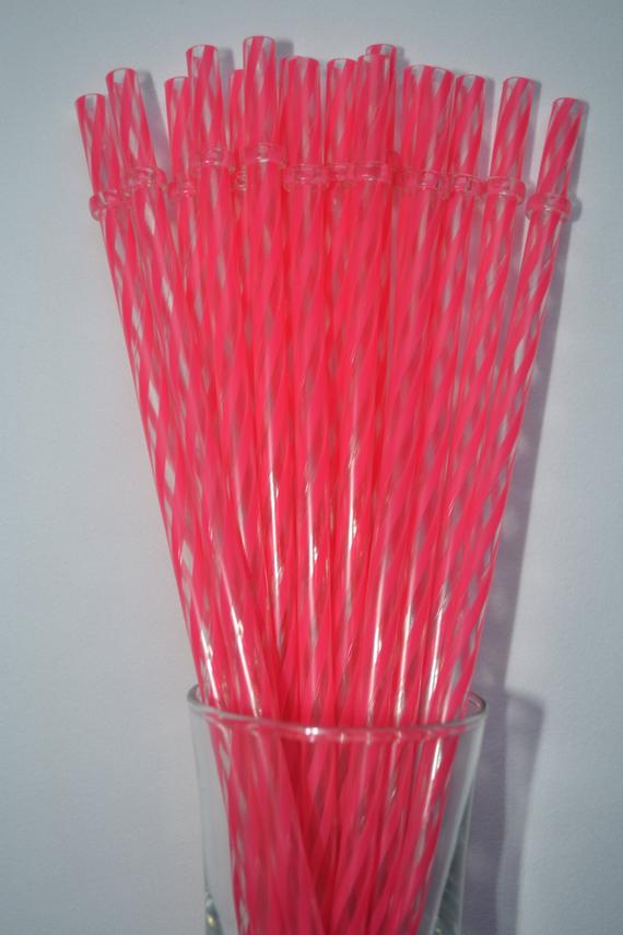 9" Pink Clear Swirly Reusable Straw
