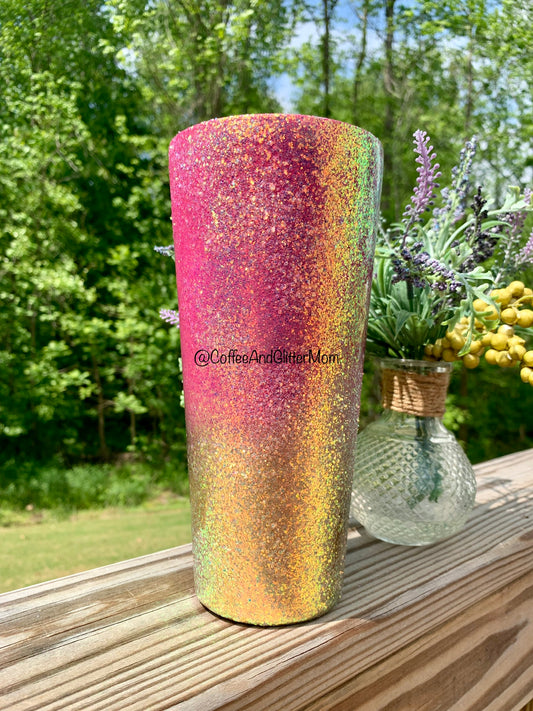32oz Slim Pink and Gold Golden Opal
