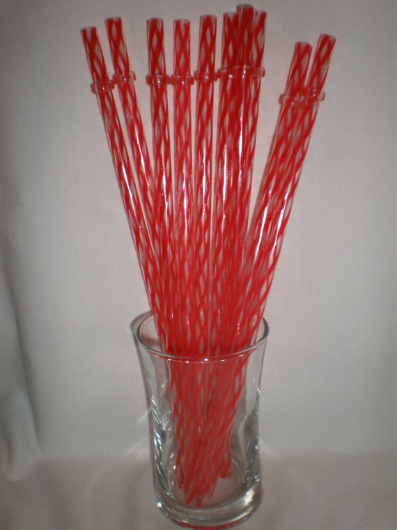 9" Red & Clear Swirly Reusable Straw