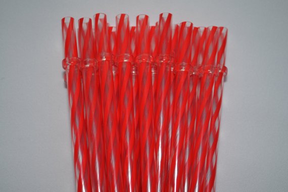 11" Red Clear Swirly Reusable Straws