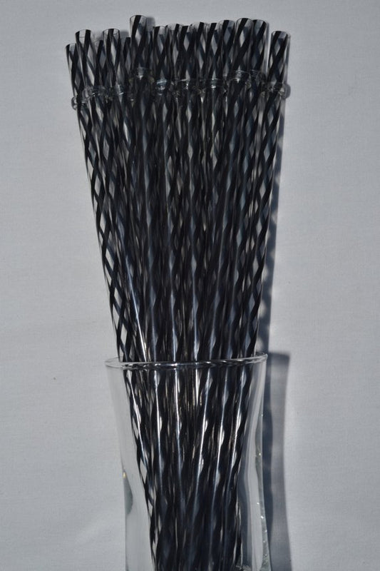 9" Black Clear Swirly Reusable Straw