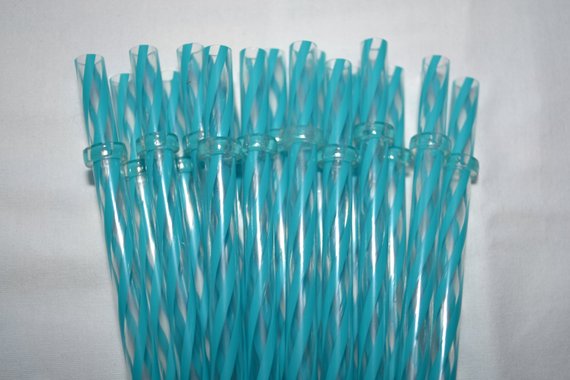 9" Teal Clear Swirly Reusable Straw