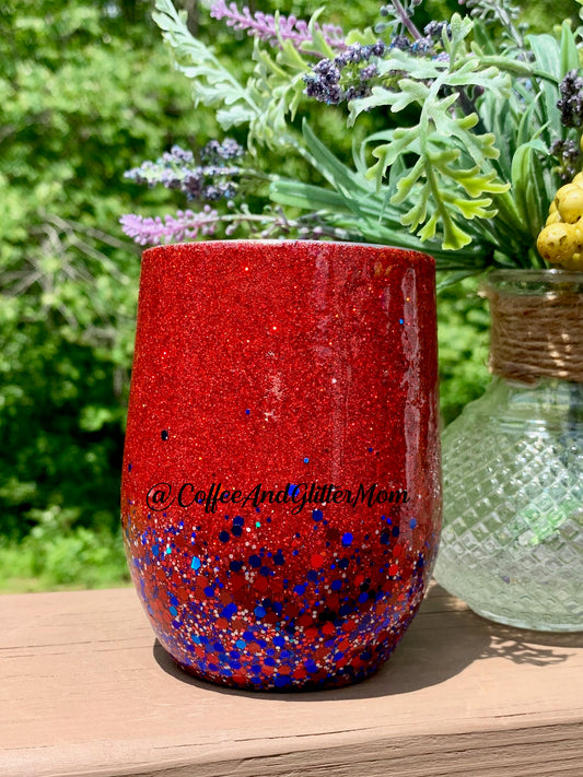 12oz Wine Tumbler with Lid and Straw Cherry Red Chunky American Beauty